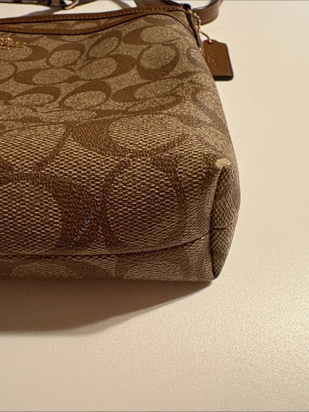 Coach Signature coated Canvas File Crossbody Bag purse tan brown excellent